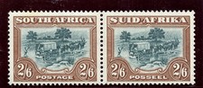 South Africa 1949 2s6d green & brown bilingual pair superb MNH. SG 121. Sc 63.