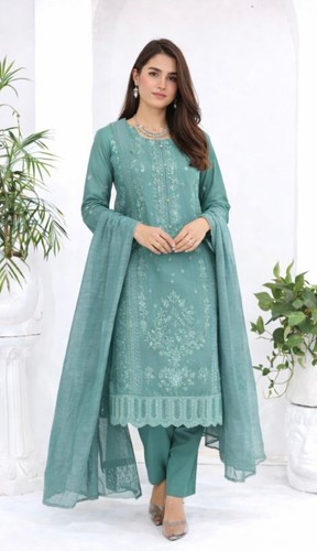 Teal chikankari viscose - (349),
