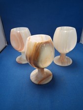 3 x Vintage Solid Onyx Wine Goblets 13 cms tall