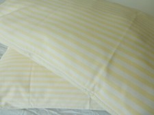 NT Pair Pillowcases Pale Lemon Candy Striped 100% Cotton Housewife Reversible
