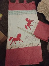 Next Girls Horse Print Curtains 63” x 54” – Pink & White Polka Dot Tab Top Pair