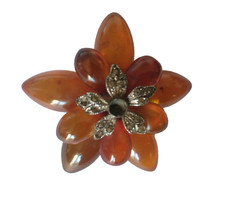 Vintage Faux Amber & Marcasite Star Shaped Petal Brooch Diameter 5cm