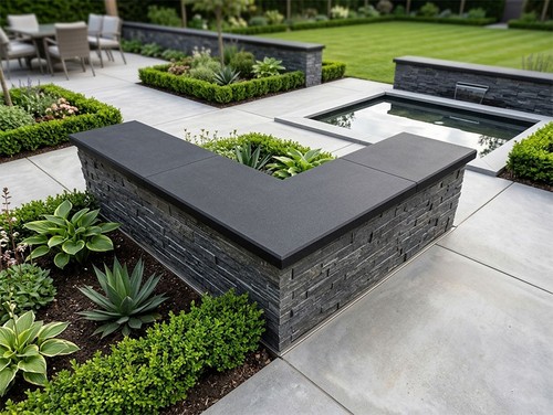 Corner black basalt wall - black,