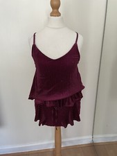 Womens Ann Summers Red Velour 2 Piece Short Pyjama Set Size XS UK 4-6 (V)