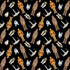 Star Wars Characters Material Fabric - Black - Half Metre