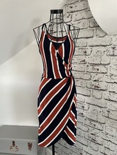 41HAWTHORN Women's Wrap Dress Blue Orange Stripe Stretch Holiday Party Medium