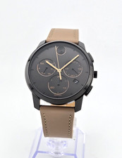 Movado Bold 3600719 Men's Leather Band Black Dial Chronograph Watch NEW ⌚