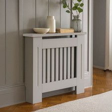 Neo Grey Decorative Cabinet Wood Panel Oak Effect Top Slatted Radiator Cover