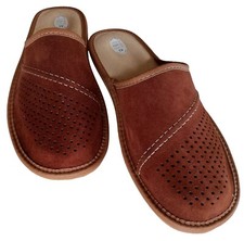 Mens Slippers 100% Leather Shoes Comfort Sandals Size 6-12 Slip On Mules Brown