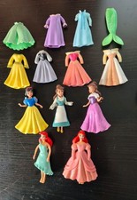 Disney Princess x 5 Polly Pocket Doll Figures Rubber Dresses Toys Dress Up 2009