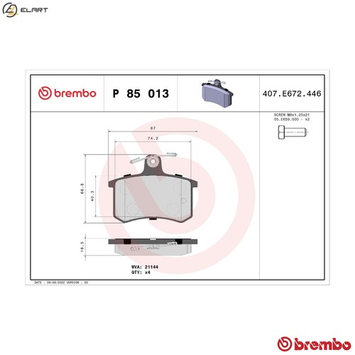 Brake pad set disc - p, 85