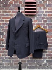 1940’s British Black Pinstripe Suit 41 Chest 40 Waist Vintage Mens 1930s
