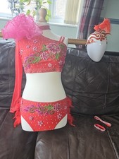 Red & Pink Custom Made Freestyle Dancing Costume Suit Size 10 - 12 U16 U18 Adult