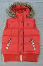 Soul Cal SoulCal Bodywarmer Jacket UK Women's Size 10 Red Fur Hood Padded Gilet