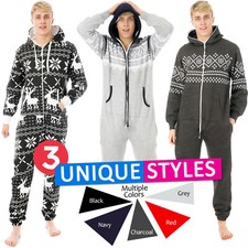 Mens All in One Pyjamas Onepiece Hooded Jumpsuit Zip Up Fleece 1Onesie Playsuit