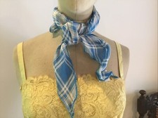 Bandanna Scarf Triangle Blue & Cream Plaid 100% Cotton New NWT Hair Neck