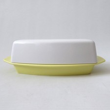 Gaydon Melmex butter dish. Vintage acid yellow & white, 1960s. Plastic retro