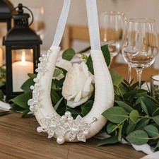Handmade Diamante Flowers Wedding Horseshoe - Gift for the Bride - Lucky Gift