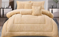 7-piece Comforter Set - DOUBLE - Bedspread, Sheet, Cushions, Pillowcases - BEIGE