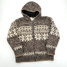 Vintage Hand knit Wool jacket nepal Fleece lined SZ S-M (V2325)