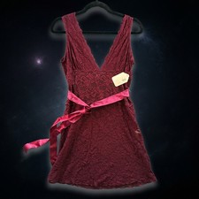 NWT Claire Pettibone Lace Nightgown Maroon Floral Chemise Made In USA Women's M