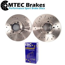 CLASSIC MINI 85-01 8.4" FRONT DRILLED GROOVED BRAKE DISCS EBC ULTIMAX PADS 213MM