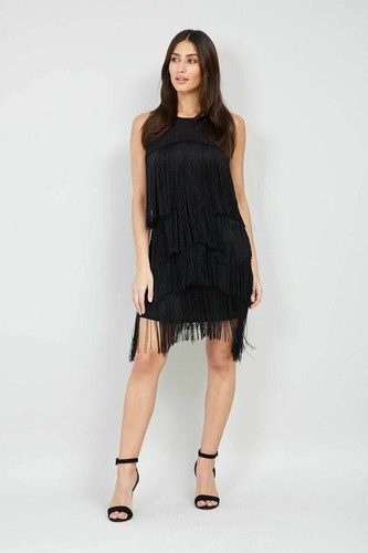 Womens tiered fringe dress - tiered,