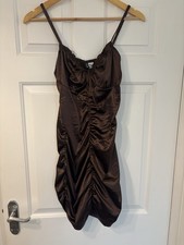 Brown Satin-Look Ruched Slip