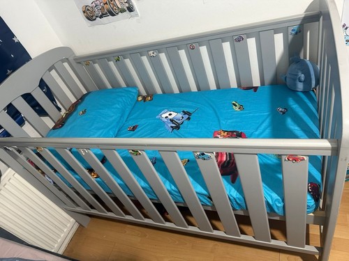 Grey wooden baby cot bed - wooden,