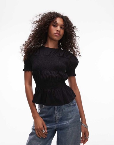 Topshop black shirred peplum - topshop,