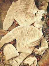 Baby Aran Knitting Pattern Sweaters Hat Mittens Scarf Boys & Girls 16-30"  514