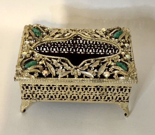 Vtg small jeweled gold - small, footed