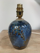 Vintage Ceramic Studio Pottery Table Lamp Blue Brown Stoneware Floral Glazed