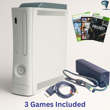 Xbox 360 Microsoft Arcade HDD White AV & Power Cable Refurbished Kit + 3 Games