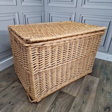 Large Vintage Wicker Basket Storage Chest – Blanket Toy Linen Box Lid & Handles