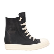 RICK OWENS Womens Hight Top Sneakers Black Leather Trainer UK 6 RRP 774.1