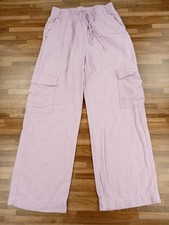 Womens TU Pink Linen Blend Wide Leg Cargo Style Trousers Pockets UK 8