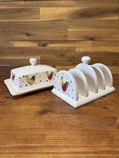 Butter Dish & Toast Rack Queens Alex Clark Rooster Kitchen Animal Polka Dot