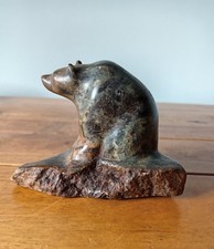 signed carved stone polar bear, Inuit art sculpture