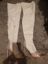 Simmi London Open Toe Stunning Thigh High White Stretch PU Boots Size 8 41
