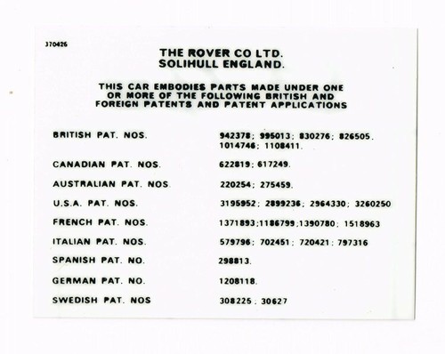 Patents label rover p6 - patents,