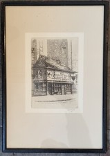 Framed Vintage Etching, Old