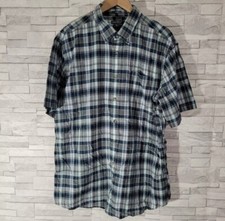 Mens EDDIE BAUER Shirt Grey Blue Plaid  XLT XL Tall Short Sleeved Classic Fit