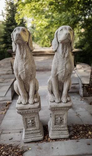 Pair large hound stone dogs - of,