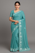 Golden Hour (Aqua Blue) - Indian Party Saree/Sari (Brand New)