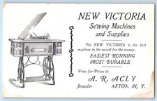 New Victoria Sewing Machine And Supplies A R Acly Afton NY Advertising Postcard