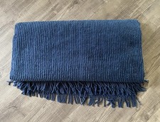 Vintage Retro Petrol Blue Cotton Fringed Candlewick Bedspread / Throw large 