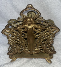 VINTAGE BRASS ART NOUVEAU STYLE NYMPH LADY LETTER RACK- 16cm x 16cm x 10.5cm