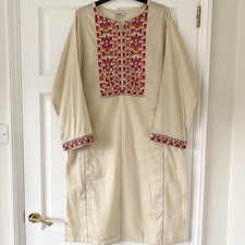 Chinyere Beige Mirror Embroidered Long Kameez Shirt Kurta Top Sapphire Khaadi /M