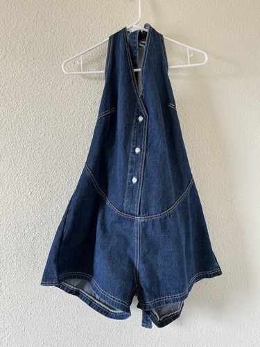Denim romper halter neck - denim,